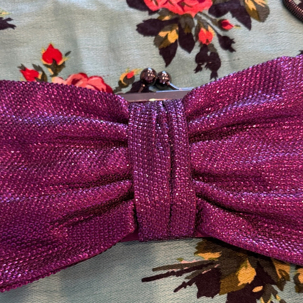 Betsey Johnson Bow Clutch, Sparkly Purple Pink, Vintage, EUC!!